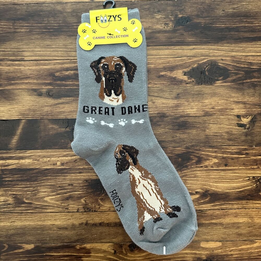 NWT Foozys Gray Great Dane Crew Length Socks Women's One Size